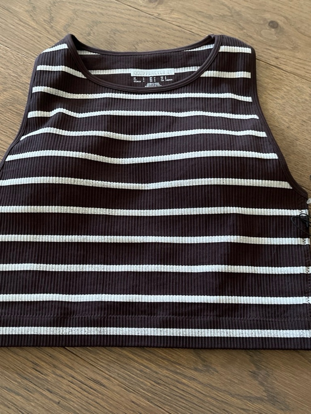 Forever 21 Brown & White Striped Ribbed Crop Tank